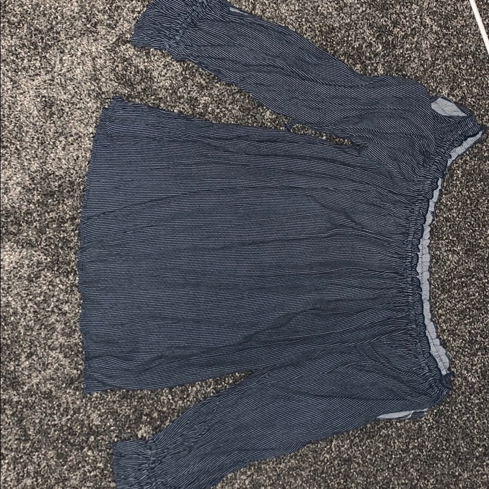 Off the shoulder blue and white top